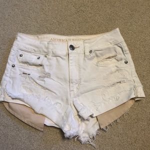 american eagle white high waisted ripped shorts
